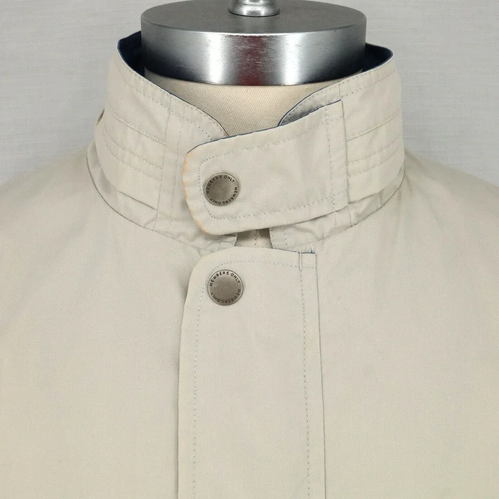 Members Only Jacket Mens Large Beige Full Zip Lightweight Pockets Lined Vintage